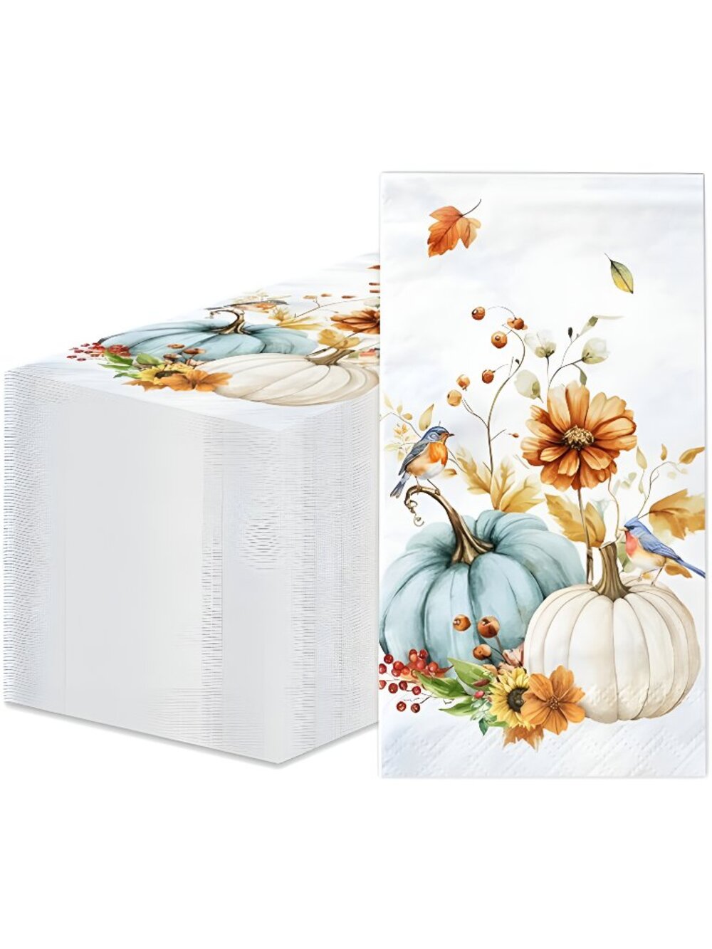 100Pcs Fall Pumpkin Paper Napkins Watercolor Floral Thanksgiving Napkins Fall